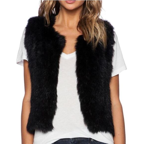 525 America Women's Black Rabbit Fur Vest Size M - Picture 1 of 9